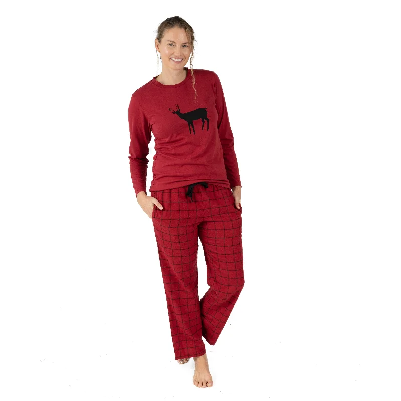 Women's Evening Garments Christmas Womens Cotton Top Flannel Pant Pajamas Reindeer