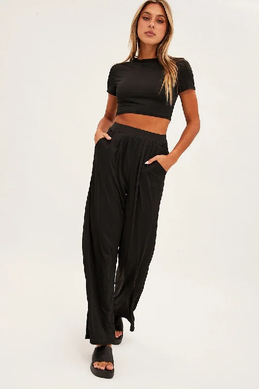 Women's Vacation Outfit Black Jersey Loungewear