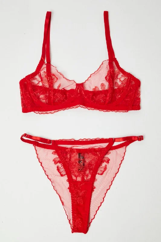 Women's Elegant Apparel Red Embroidery Lingerie Set