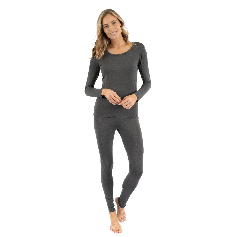 Casual Apparel For Women Womens Two Piece Neutral Solid Thermal Pajamas