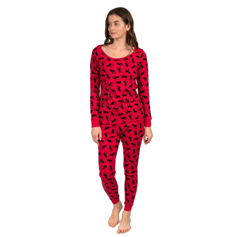 Trendy Athleisure Clothing For Women Christmas Womens Two Piece Cotton Pajamas Moose