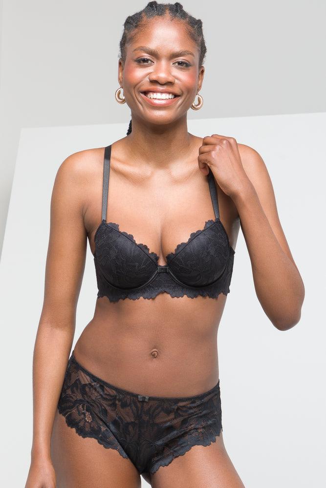 Luxury Women's Clothing 2 Pack Summer Lace Balconette Bra Black & Taupe(sml)