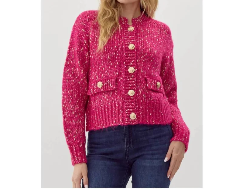 Casual Clothing For Women Preppy Knit Crop Cardigan In Pink