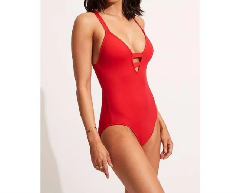 Women's Wardrobe Apparel Deep V One Piece In Chilli Red