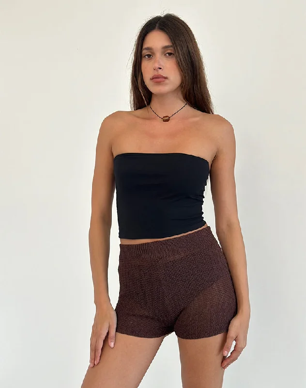 Women's Athletic Outfit Alina Micro Short in Wide Rib Knit Brown