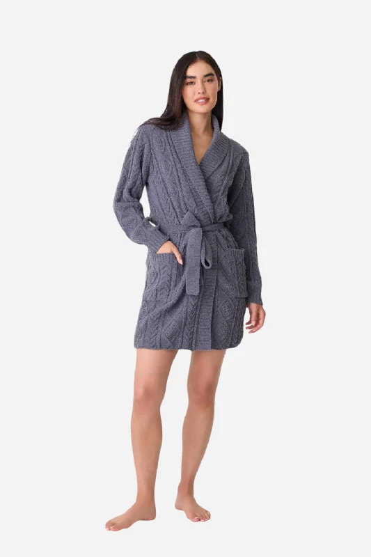 Women's High-Fashion Attire PJ Salvage Robe Cable Crew Charcoal