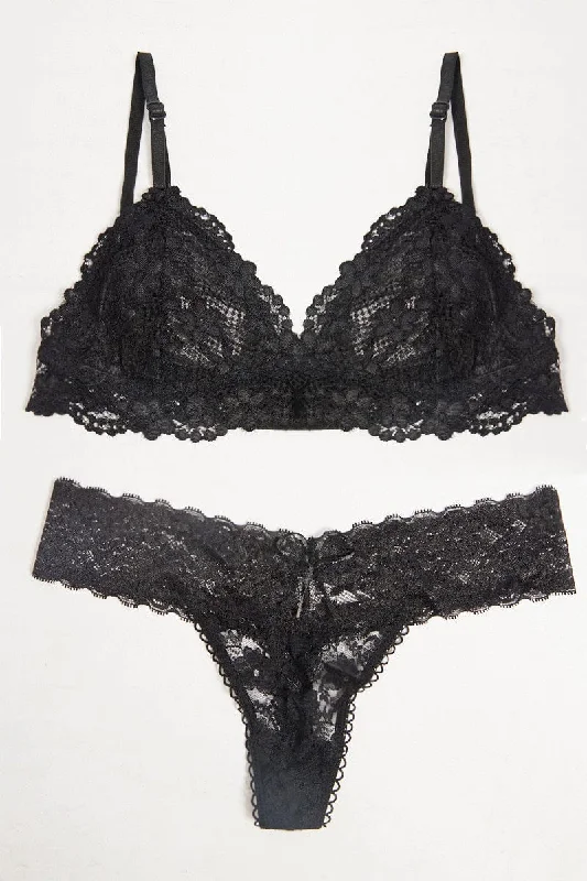 Women's Clothes For Outdoor Events Black Lace Lingerie Set