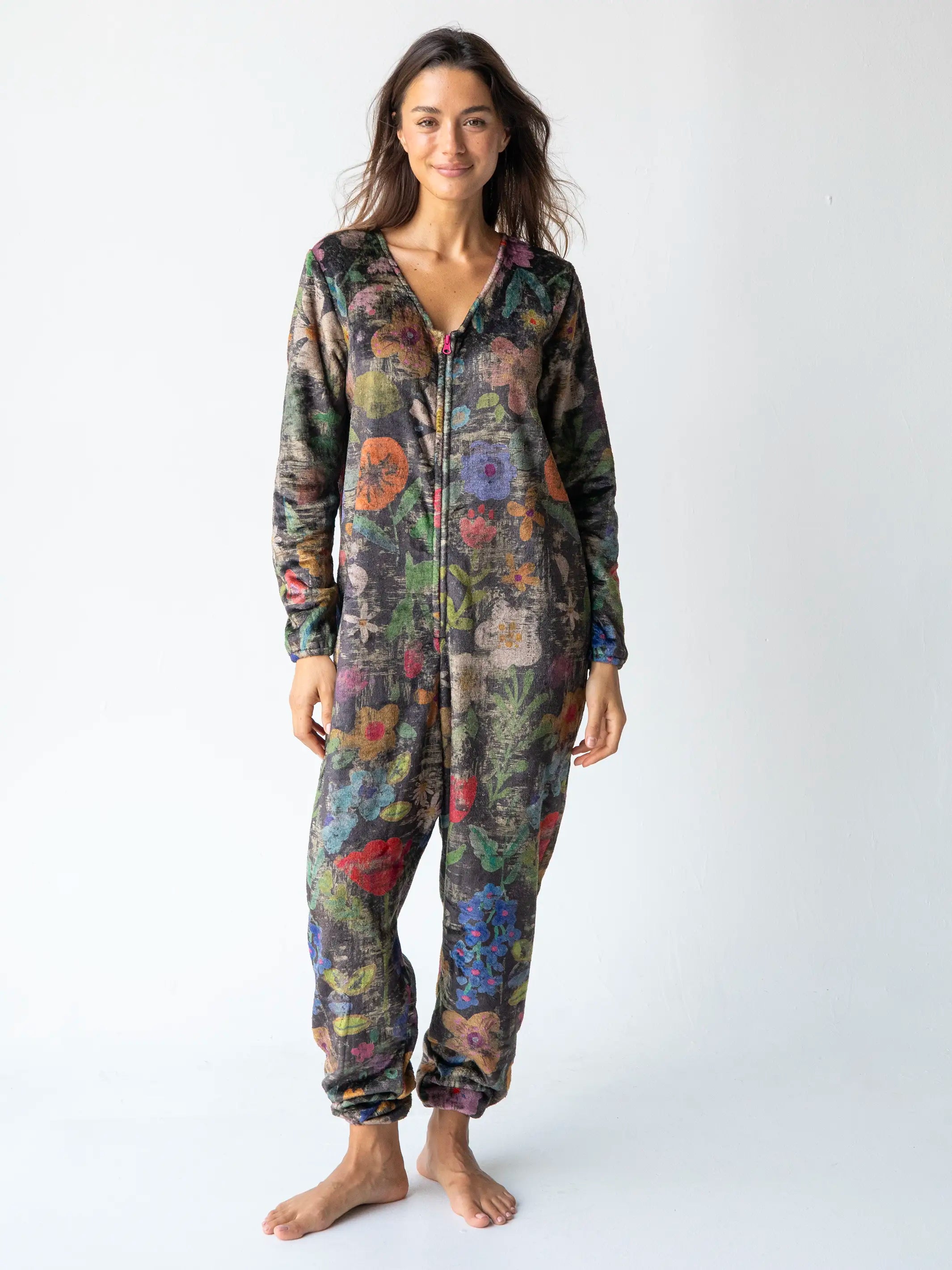 Women's Trendy Clothing Fleece Onesie Pajamas - Wildflowers