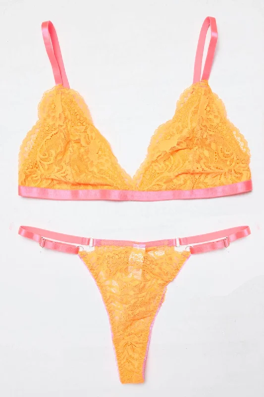 Sustainable Women's Apparel Orange Lace Lingerie Set