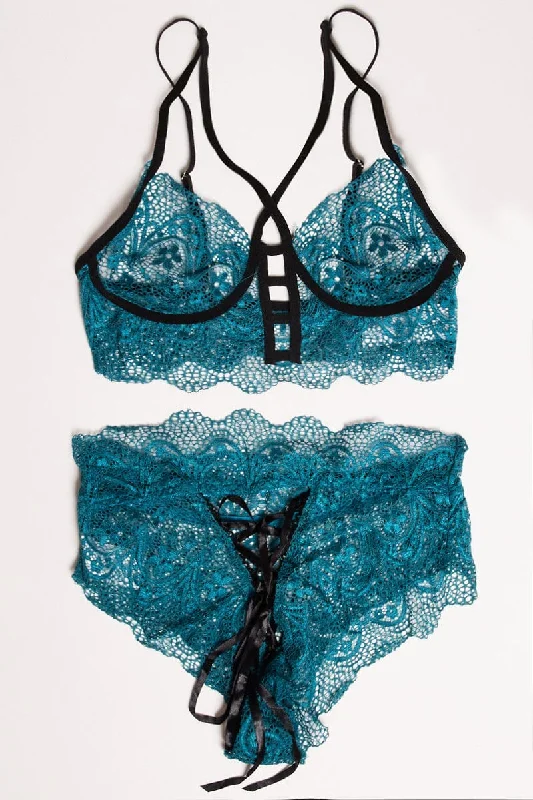 Fashion-Forward Women's Clothing Blue Lace Lingerie Set