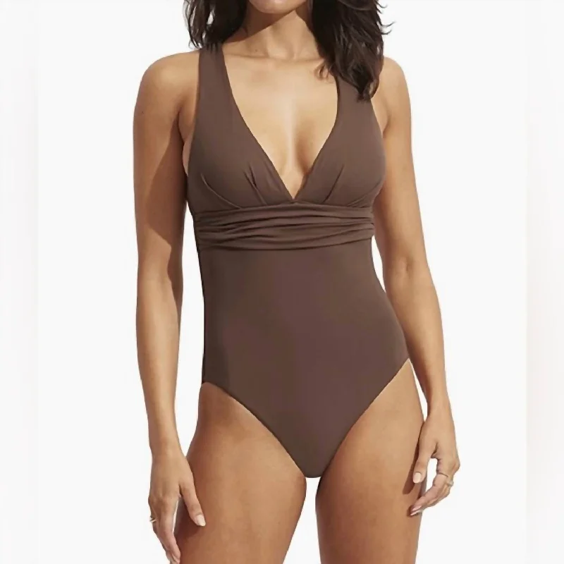 Women's Occasion Wear Apparel Cross Back One Piece In Tiramisu