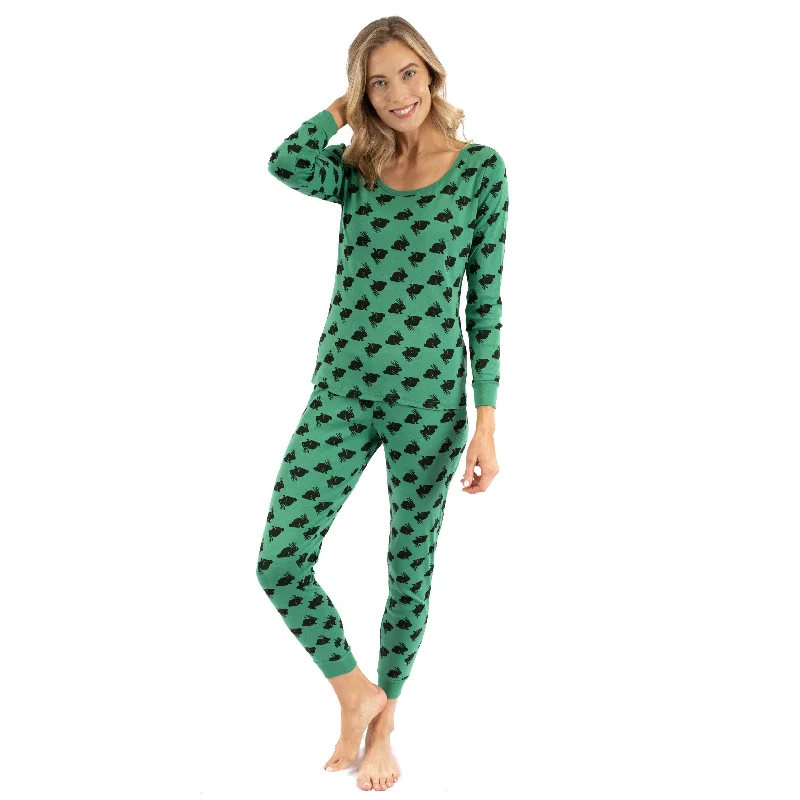 Women's Athletic Apparel Womens Two Piece Cotton Pajamas Bunny Green