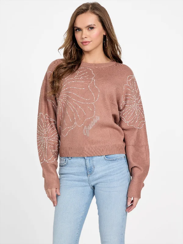 Women's Holiday Apparel Juliana Embellished Floral Sweater