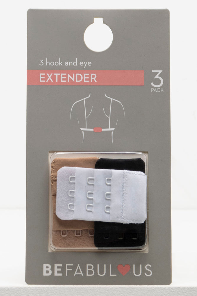 Women's Luxury Attire 3 Pack Bra Extenders 3 Hook & Eye Black, White & Natural