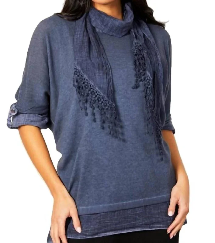 Women's Evening Apparel 3-Piece Layered Set W/ Scarf In Denim