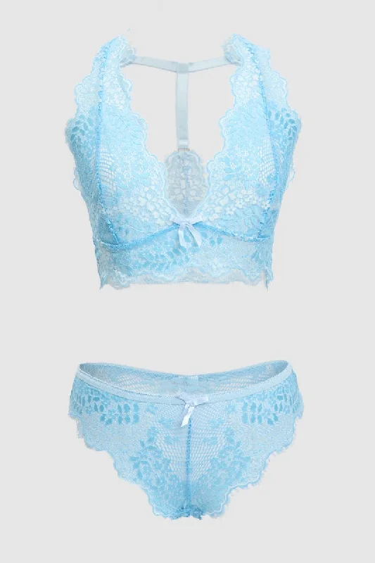 Women's Athletic Apparel Blue Lace Lingerie Set