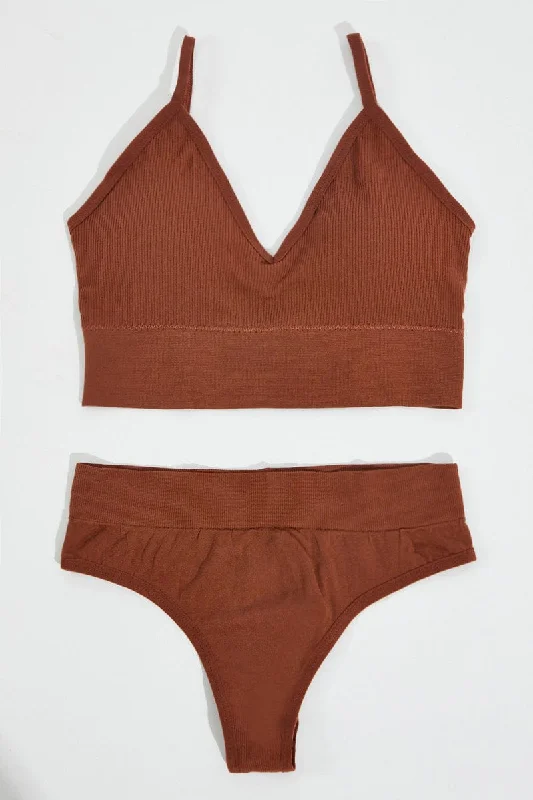 Women's Chic Apparel Brown Seamless Lingerie Set