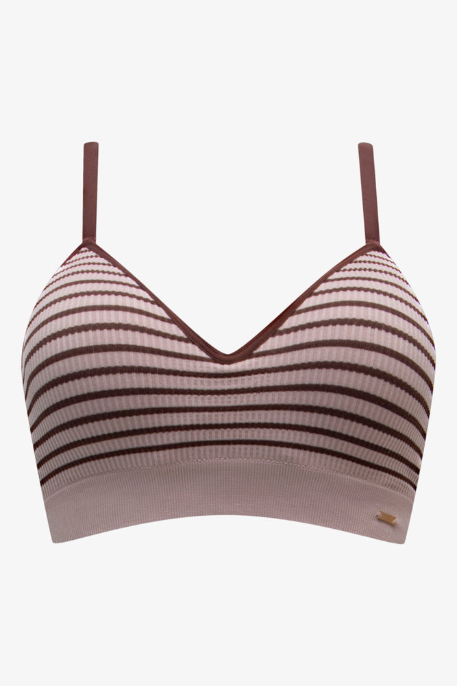 Women's Work Outfit Stripe Seam-Free Bralette Brown