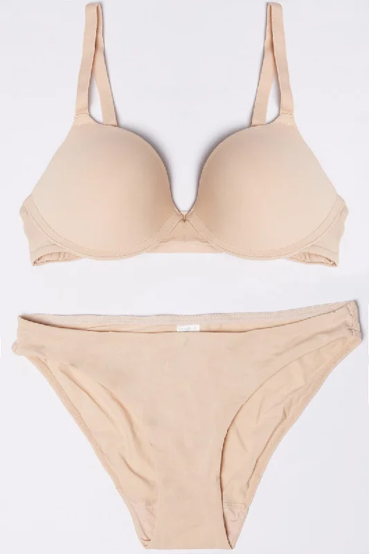 Women's Athletic Garments Beige Lingerie Set