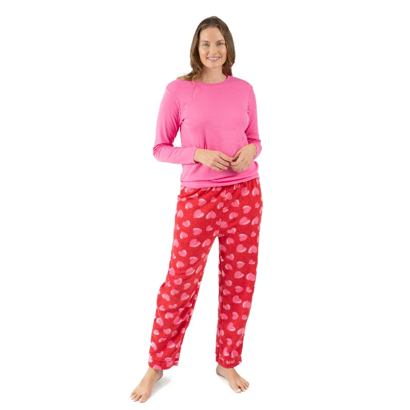 Women's Formal Event Attire Womens Cotton Top and Fleece Pant Pajamas Heart