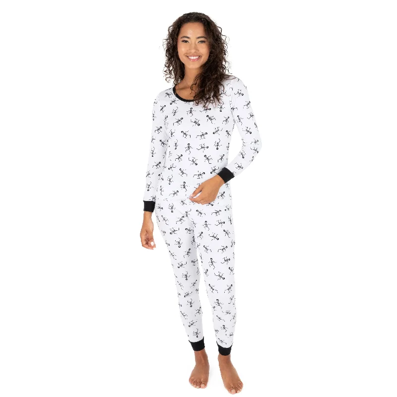 Women's Plus-Size Garments Womens Two Piece Cotton Pajamas Skeleton White