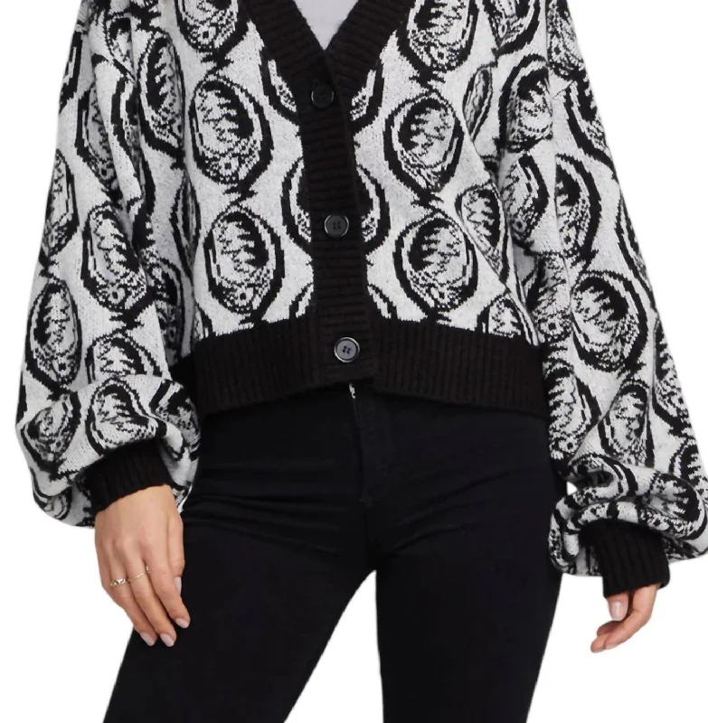 Women's Chic Apparel Grateful Dead Steal Your Face Cardigan In Bright White