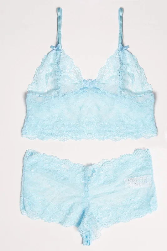 Women's Workout Clothing Blue Lace Lingerie Set