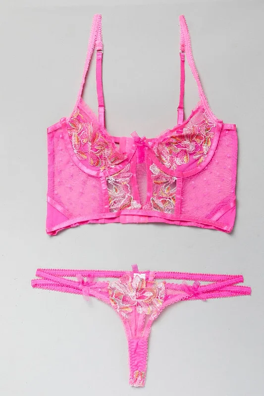 Women's Evening Clothing Pink Embroidery Lingerie Set