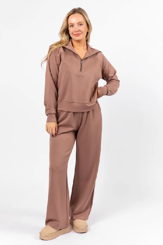 Women's Trendy Outfit Let's Just Stay Mocha Quarter Zip Knit Pullover FINAL SALE