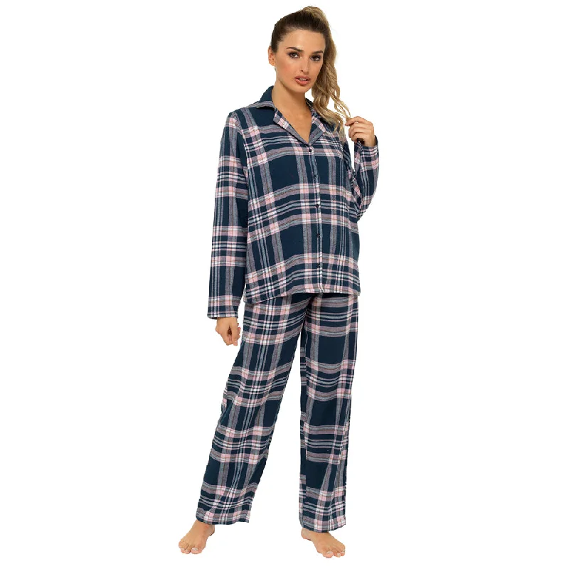 Women's High-Fashion Garments Ladies Button Through Checked Pajama Set