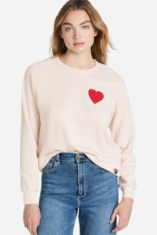 Chic Clothes For Women Aviator Nation Heart Stitch Relaxed Crew Sweatshirt in White