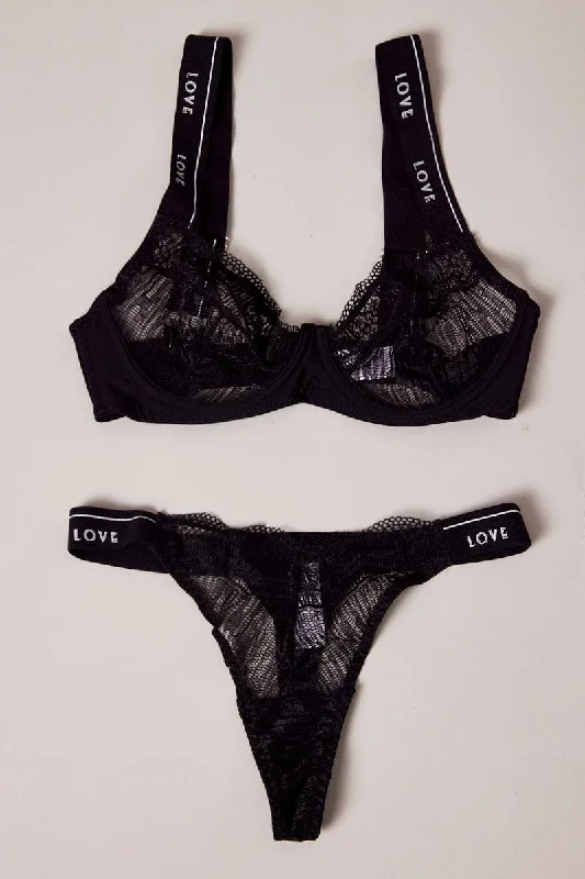 Women's Relaxed Clothes Black Lace Lingerie Set