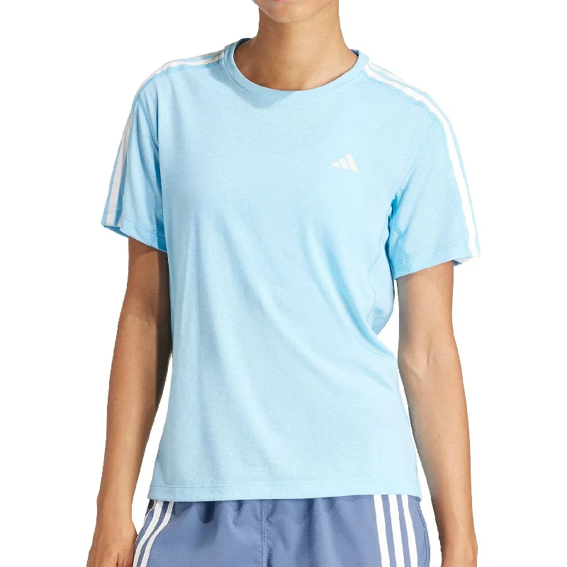 Women's Clothes For Outdoor Events adidas Own The Run 3 Stripes Short Sleeve Womens Running Top - Blue