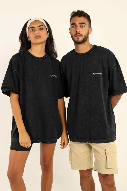 Women's Holiday Apparel Black Acid Washed Oversized Tee