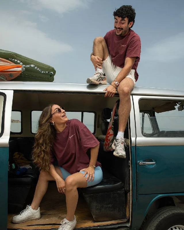 Casual Attire For Women Burgundy Acid Washed Oversized Tee