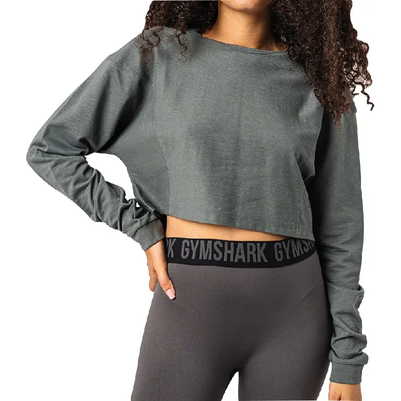 Women's Casual Wear Outfit Gymshark Pause Dipped Shoulder Long Sleeve Womens Training Top - Grey