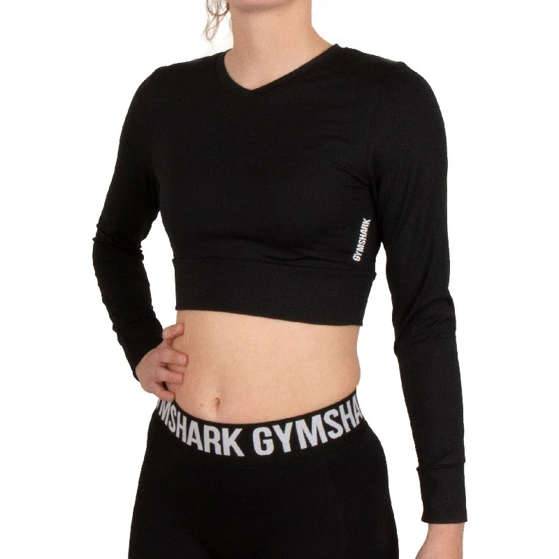 Stylish Outerwear Clothes For Women Gymshark Pause Strappy Long Sleeve Womens Crop Top - Black