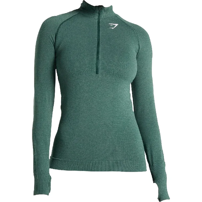 Women's Plus-Size Garments Gymshark Vital Seamless Half Zip Long Sleeve Womens Training Top - Green