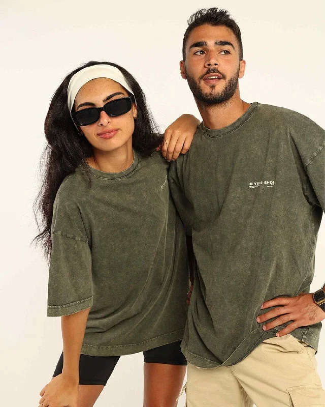 Women's Comfortable Garments Olive Green Acid Washed Oversized Tee