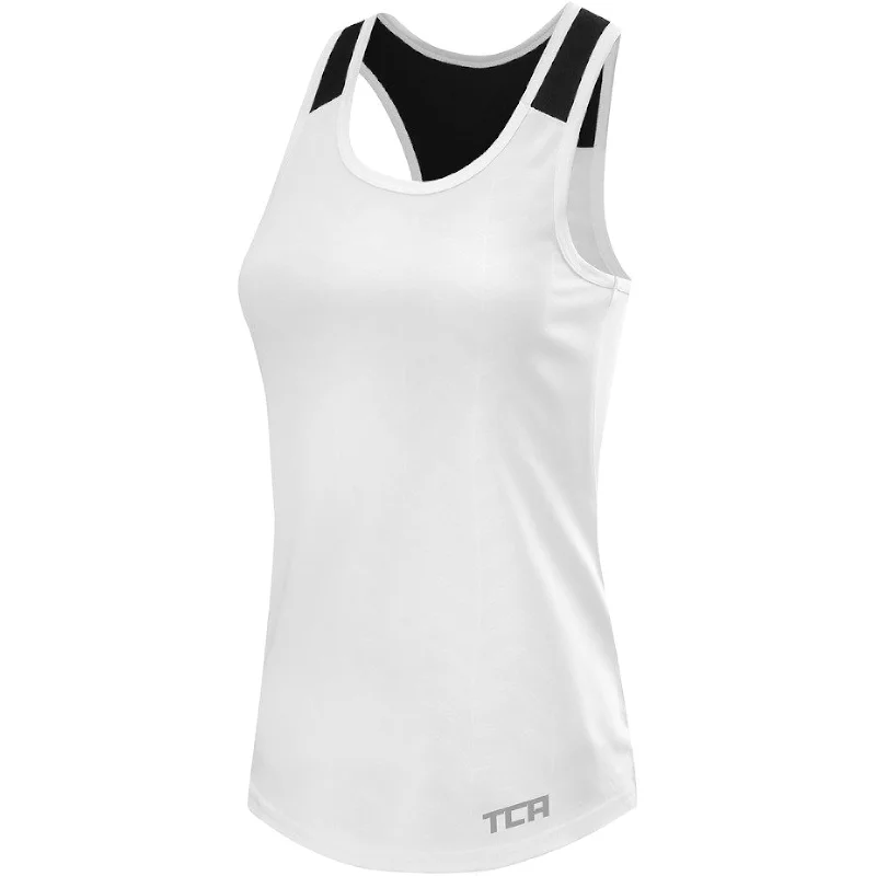 Women's Comfortable Apparel TCA Impulse Printed Racerback Womens Running Vest Tank Top - White