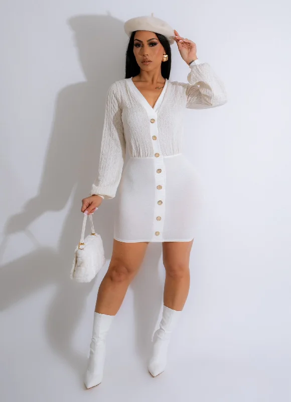 Women's High-End Clothing Cozy Day Knitted Mini Dress White