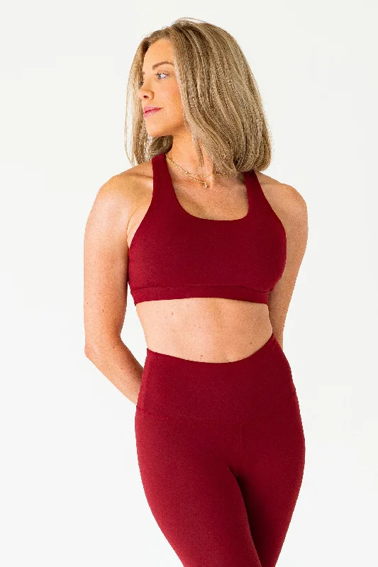 Women's Seasonal Attire Crossed Back Sports Bra | Cabernet