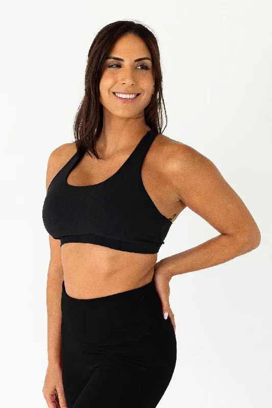 Women's Travel Attire Crossed Back Sports Bra | Black