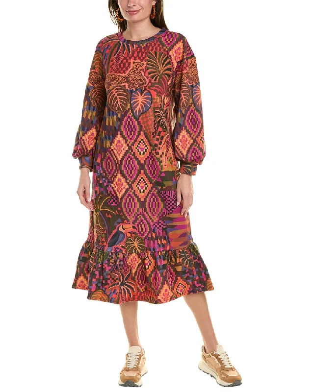 Women's Casual Apparel For Weekends FARM Rio Jungle Animals Tapestry Sweatshirt Midi Dress