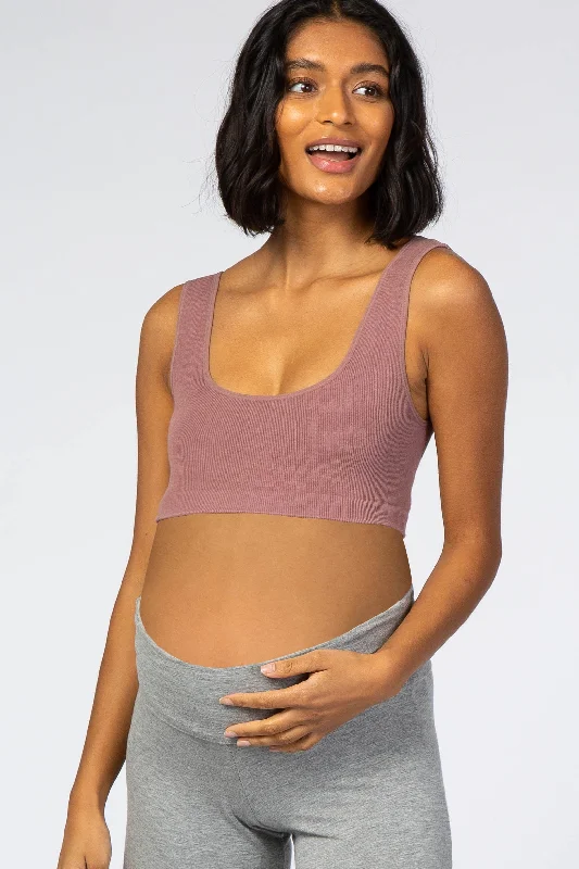 Casual Attire For Women Mauve Ribbed Squared Neck Maternity Bralette