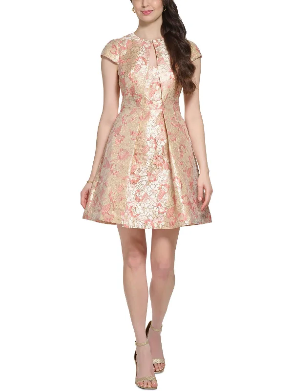 Women's Romantic Outfit Petites Womens Jacquard Mini Fit & Flare Dress