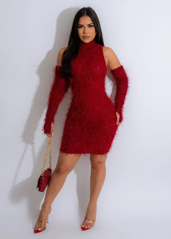 Women's Comfy Loungewear Outfit Ready For It Fur Mini Dress Set Red