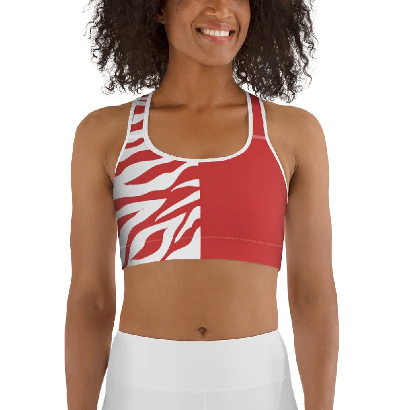 Women's Everyday Garments Sports Bra Red and White Zebra Split Print