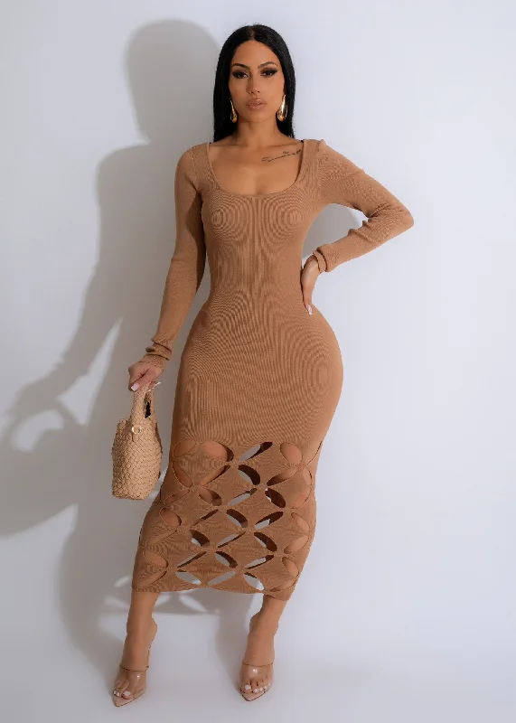 Women's Trendy Casual Clothes Slender Body Sweater Midi Dress Nude