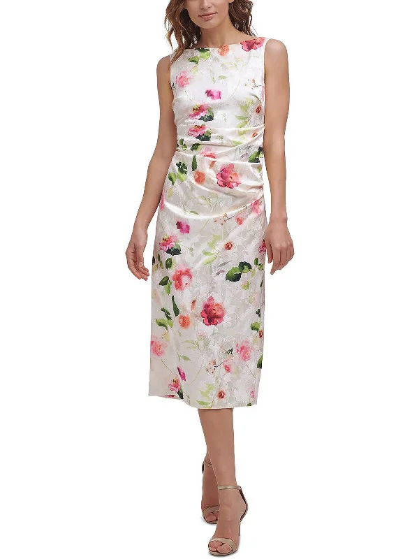 Comfortable Women's Apparel Womens Floral Midi Cocktail and Party Dress